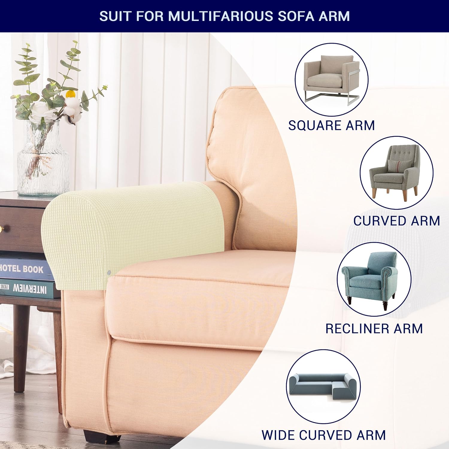 Ivory Checkered Sofa Arm Covers - Set of 2