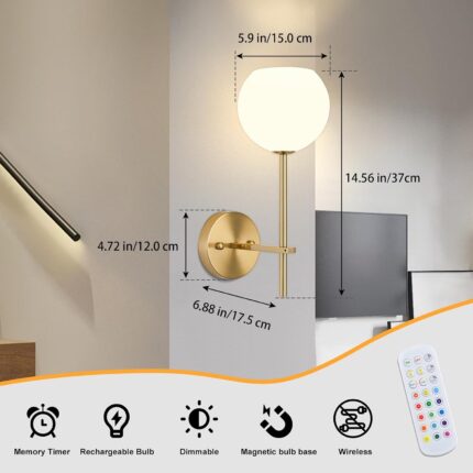 Gold Wireless Wall Sconce - 2-Piece Set