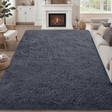 Grey Fluffy Shag Area Rug 8x10