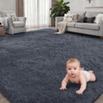 Grey Fluffy Shag Area Rug 8x10