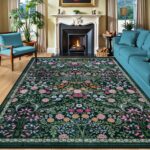 Dark Green Floral Area Rug