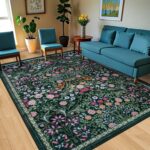Dark Green Floral Area Rug