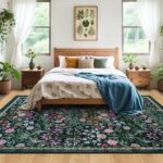 Dark Green Floral Area Rug