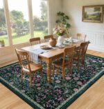 Dark Green Floral Area Rug