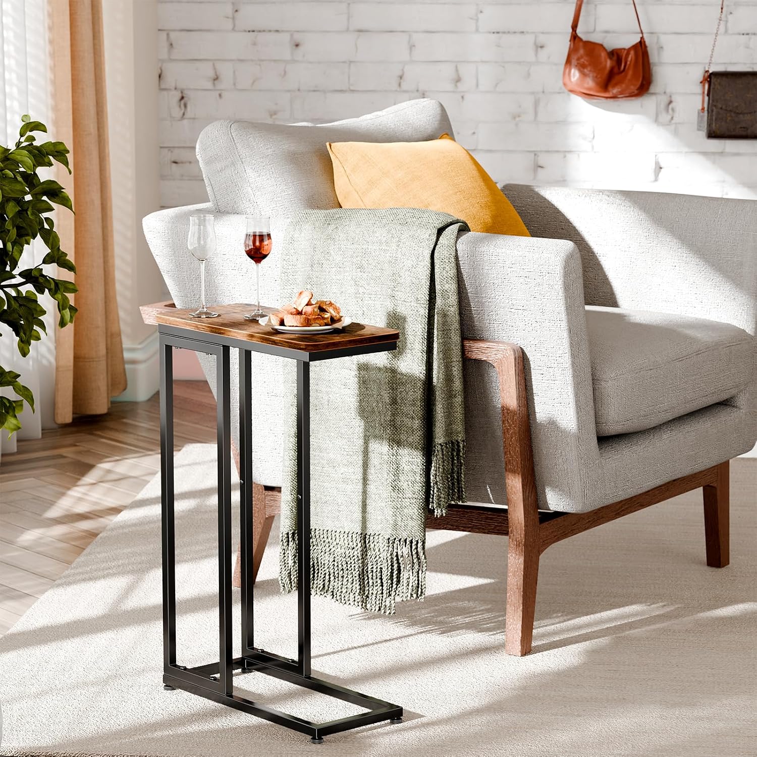 rustic brown C-shaped end tables