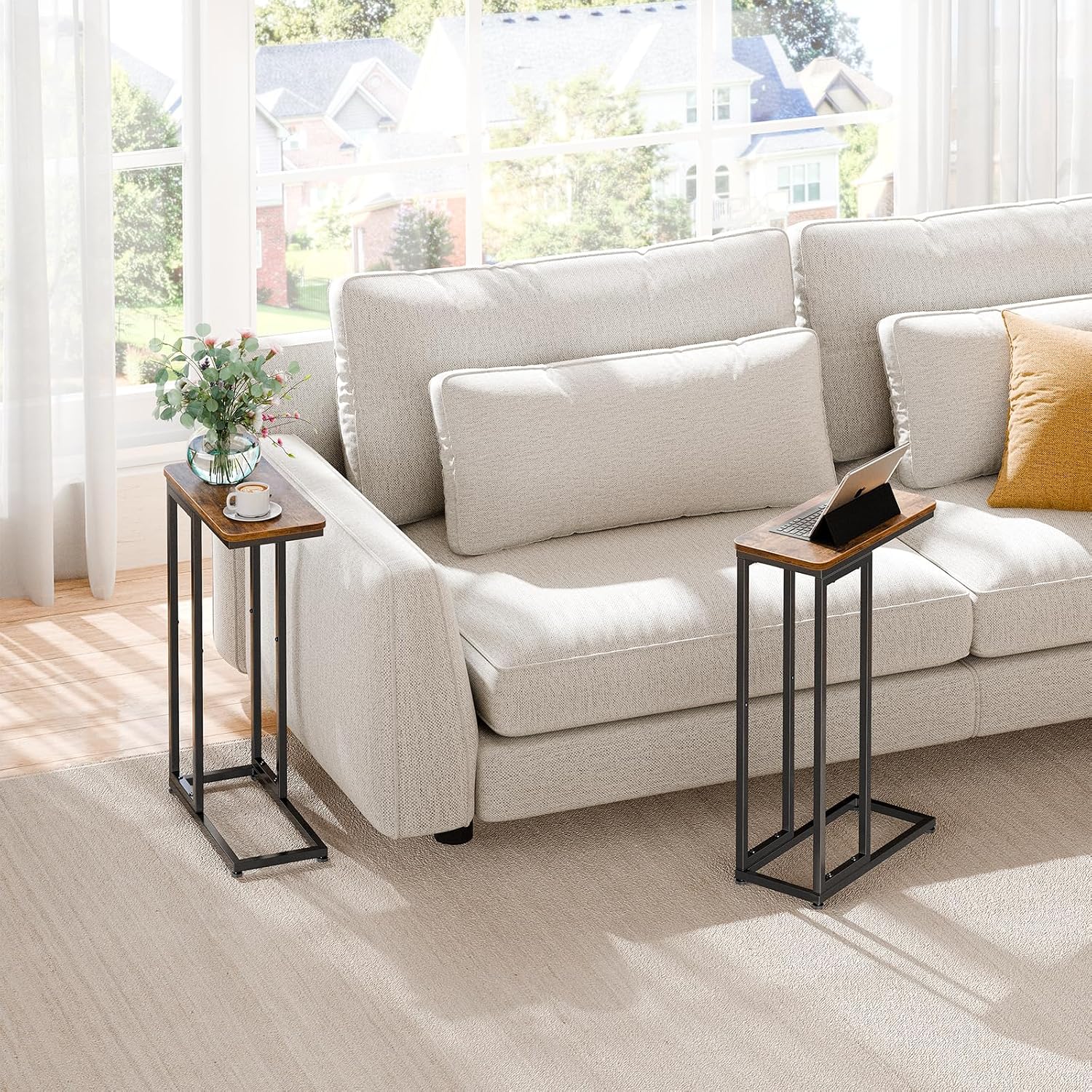 rustic brown C-shaped end tables