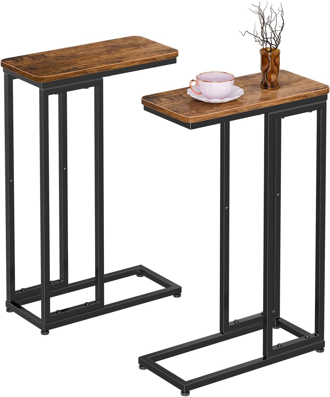 rustic brown C-shaped end tables