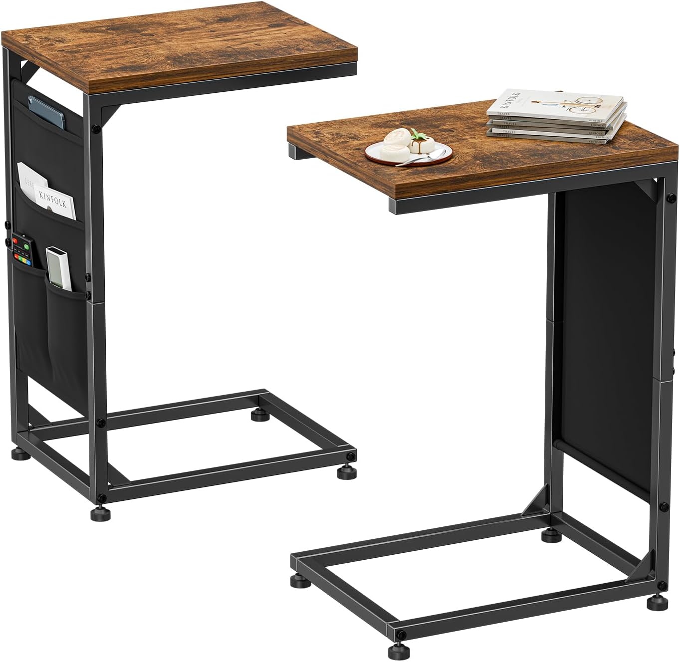 Rustic Brown C-Shaped Side Tables - Set of 2