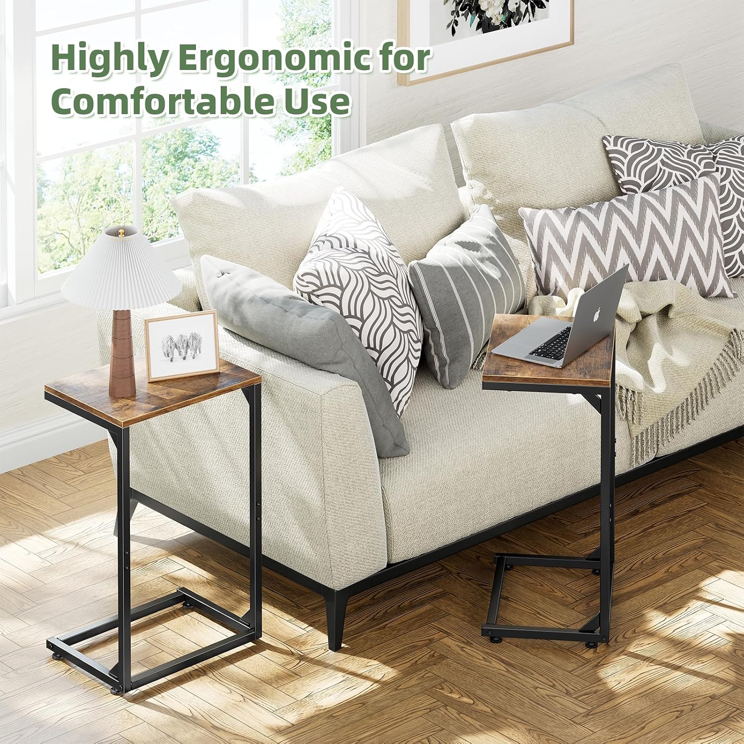 Rustic Brown C-Shaped Side Tables - Set of 2