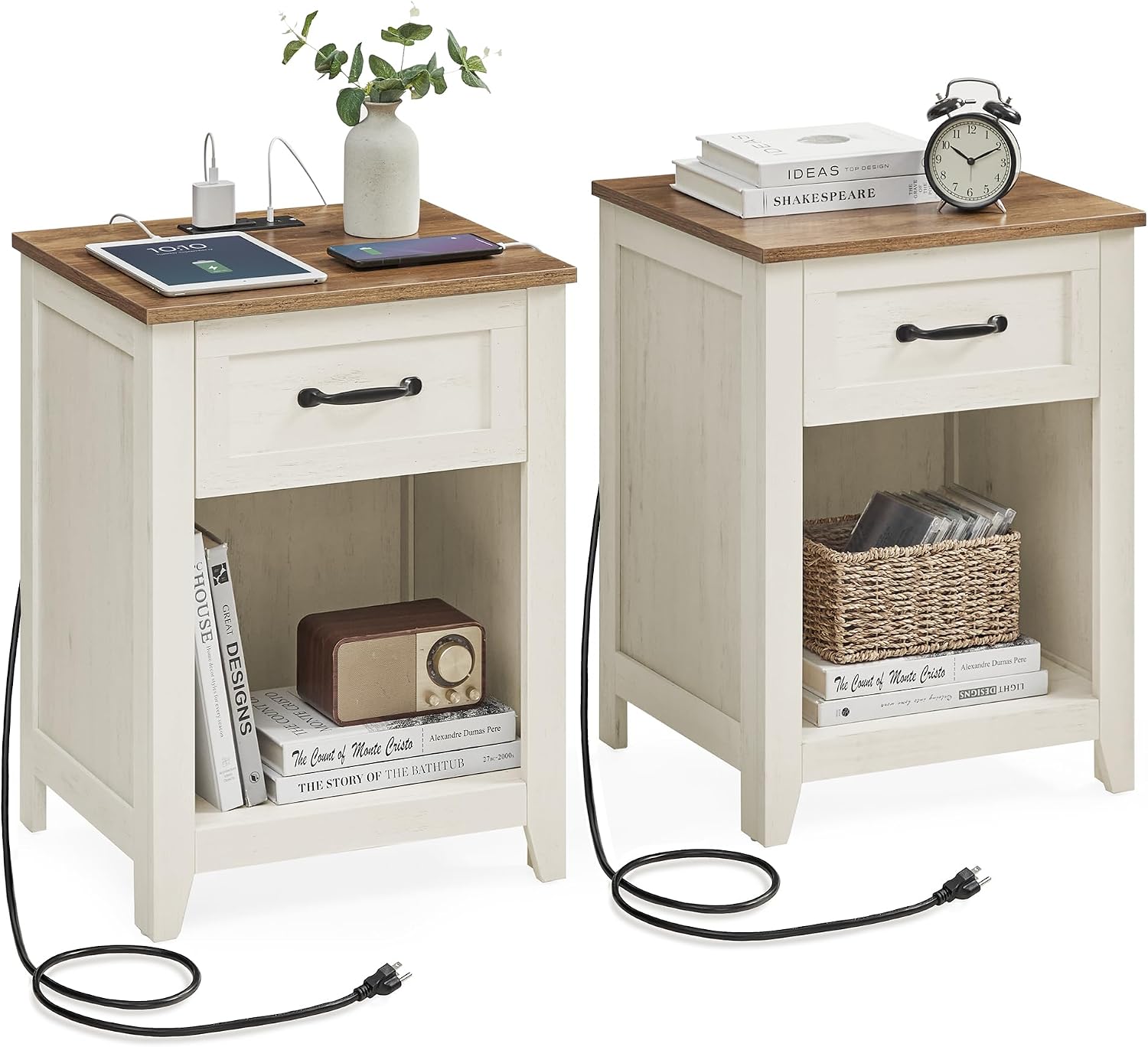 Rustic White Nightstand Set