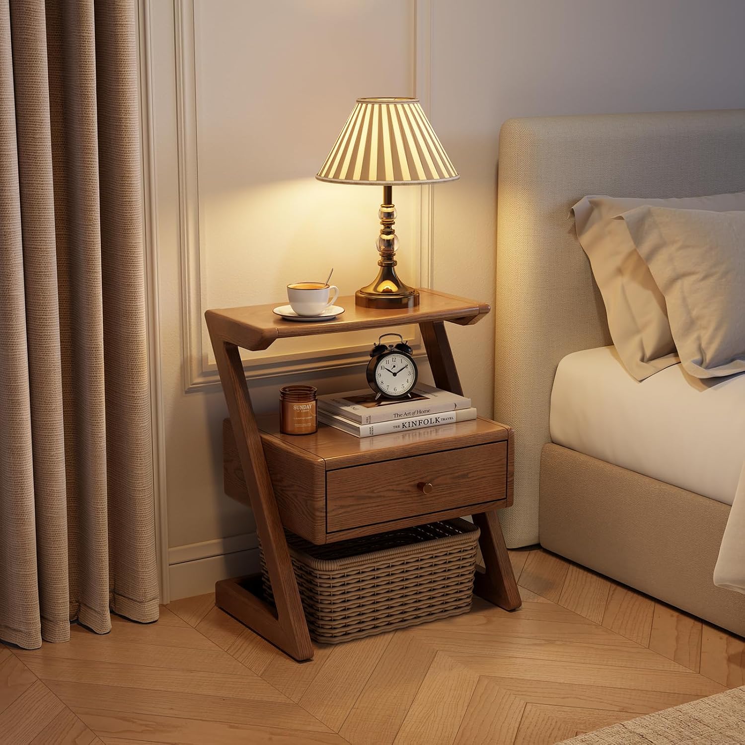 Solid Wood Mid-Century Nightstand Set
