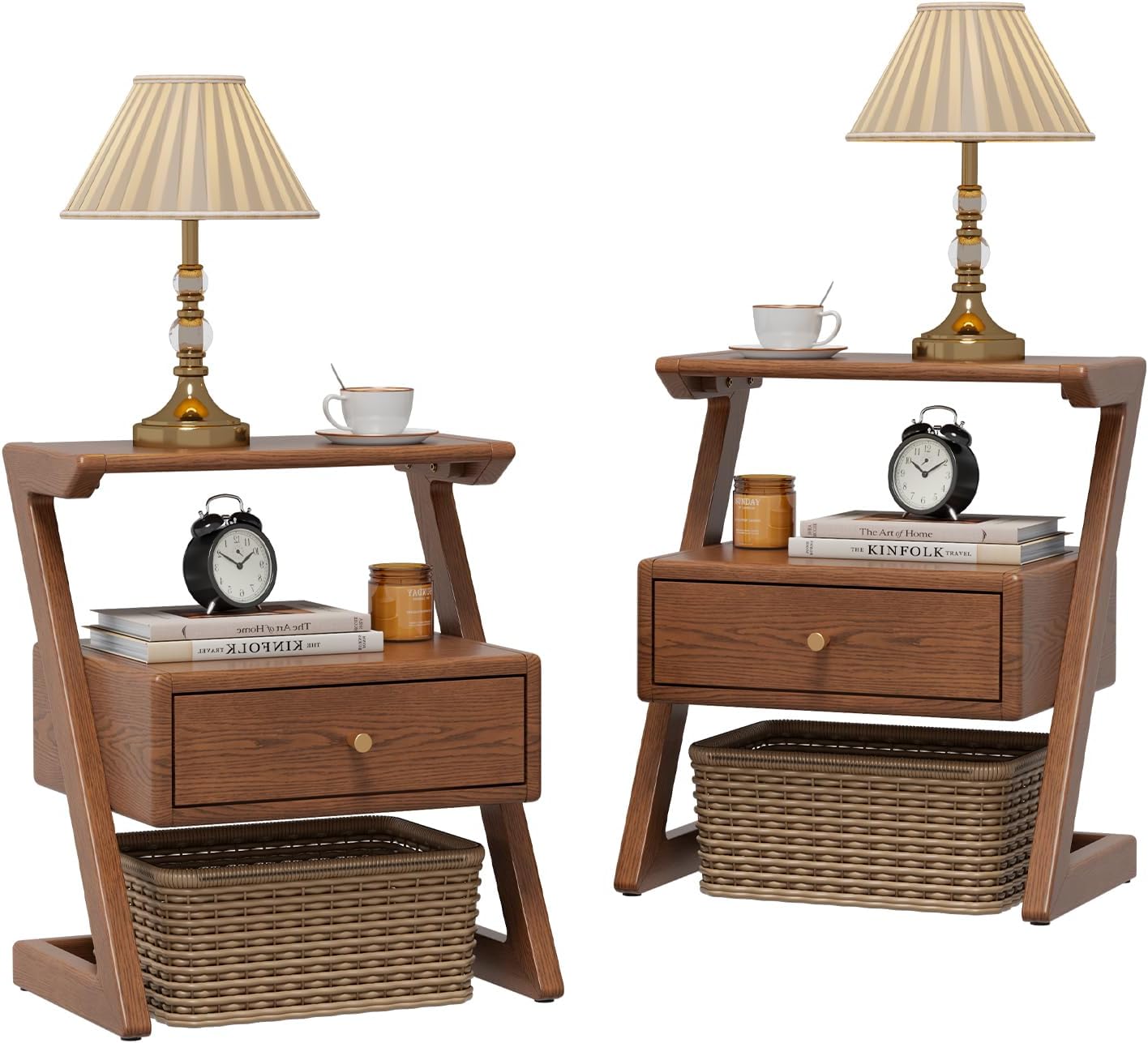 Solid Wood Mid-Century Nightstand Set