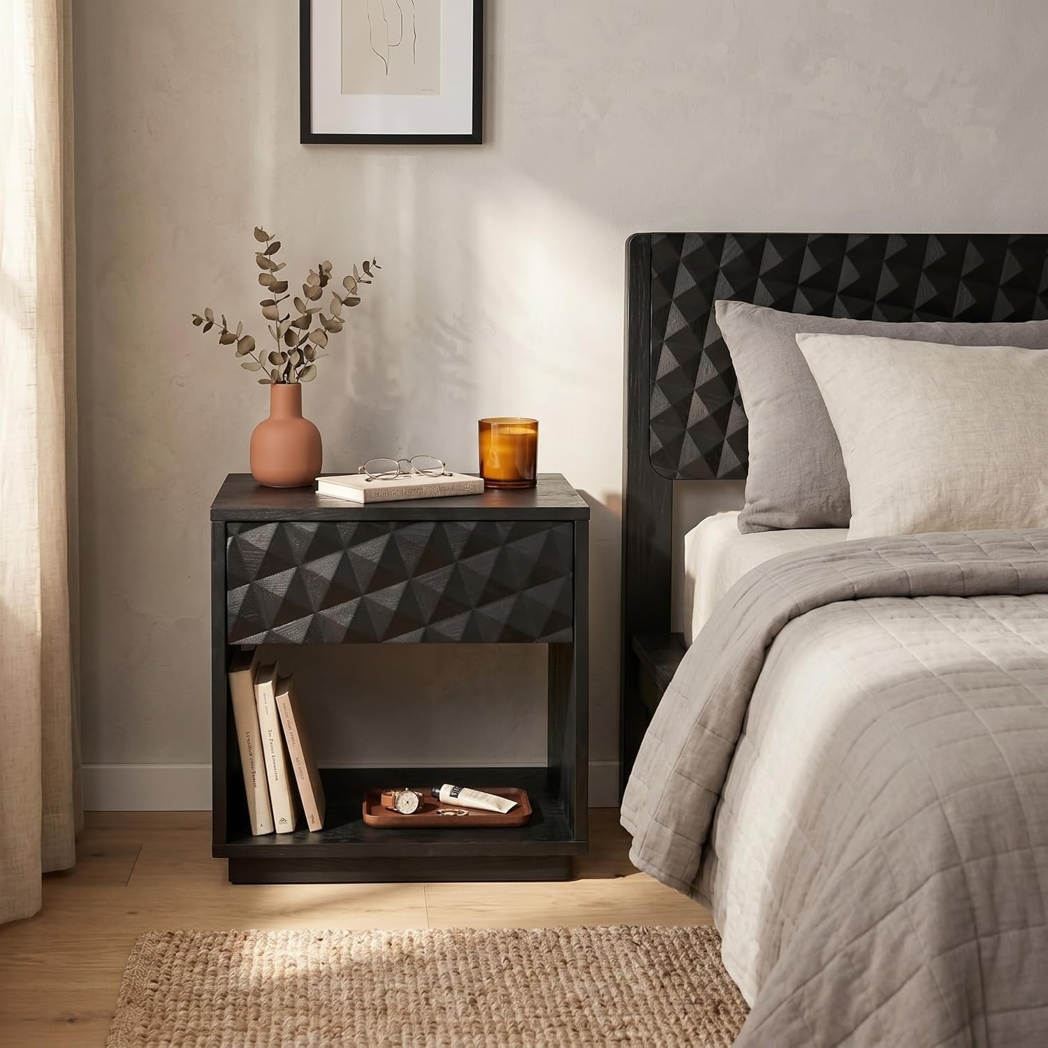 Solid Wood Nightstand Sand
