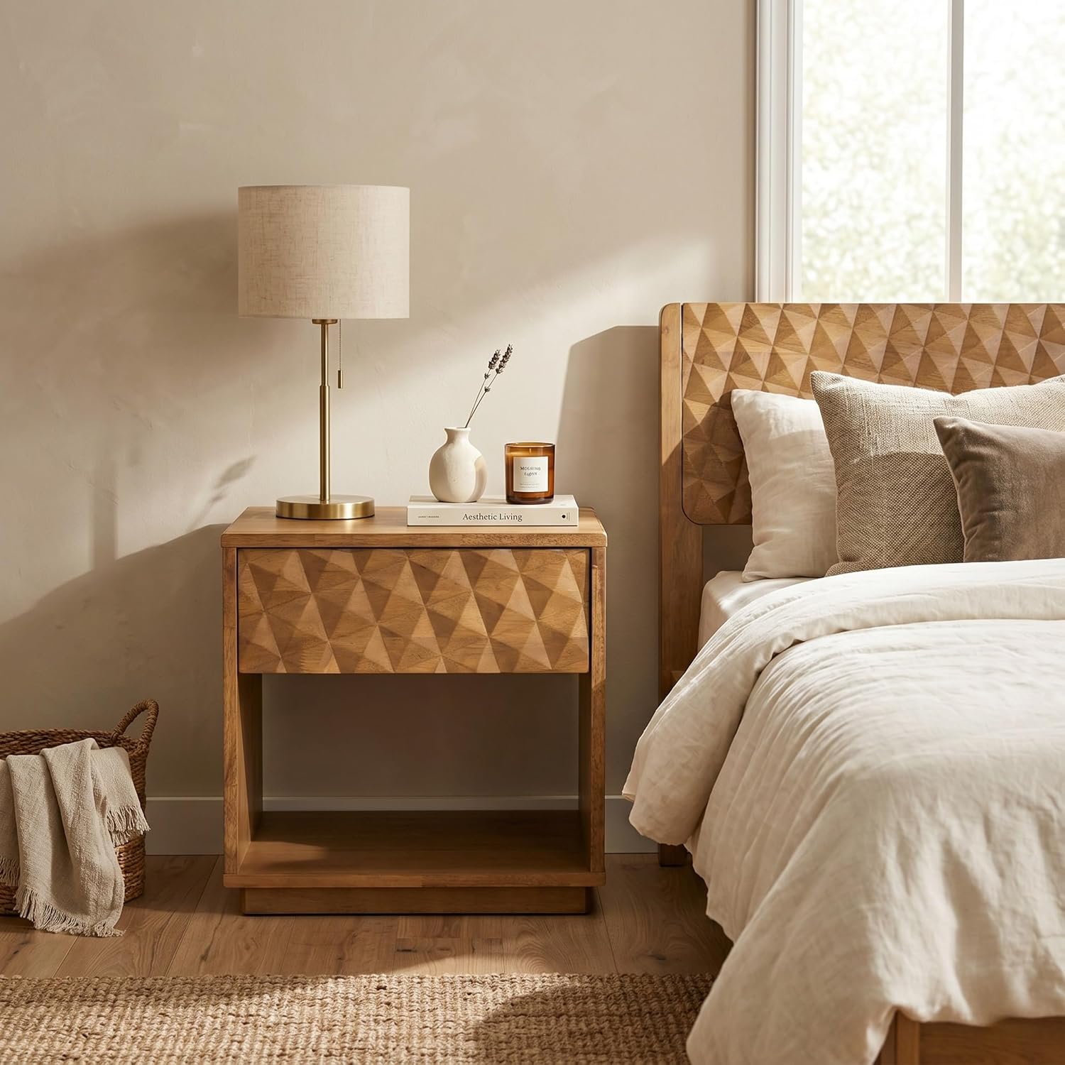Solid Wood Nightstand Sand