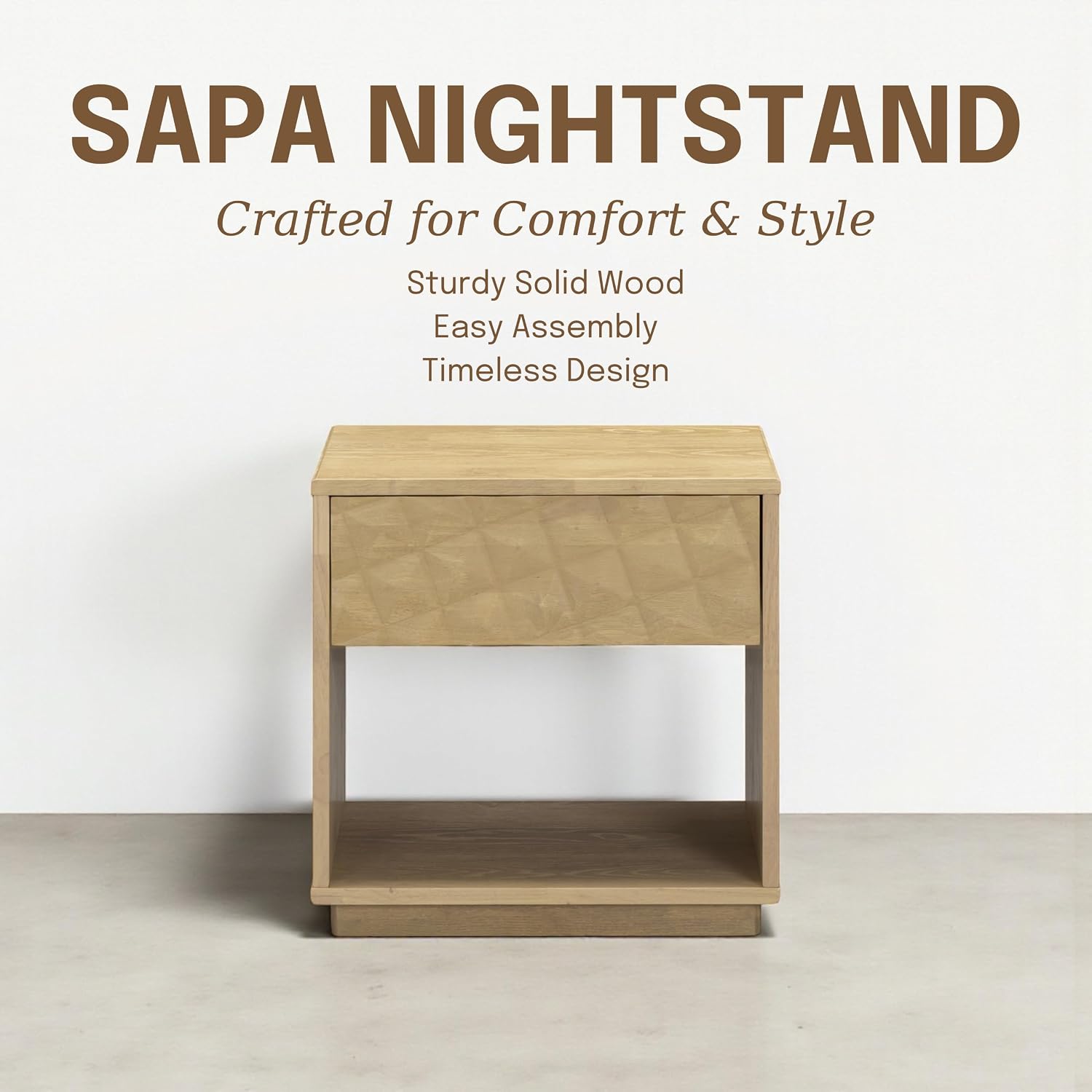 Solid Wood Nightstand Sand