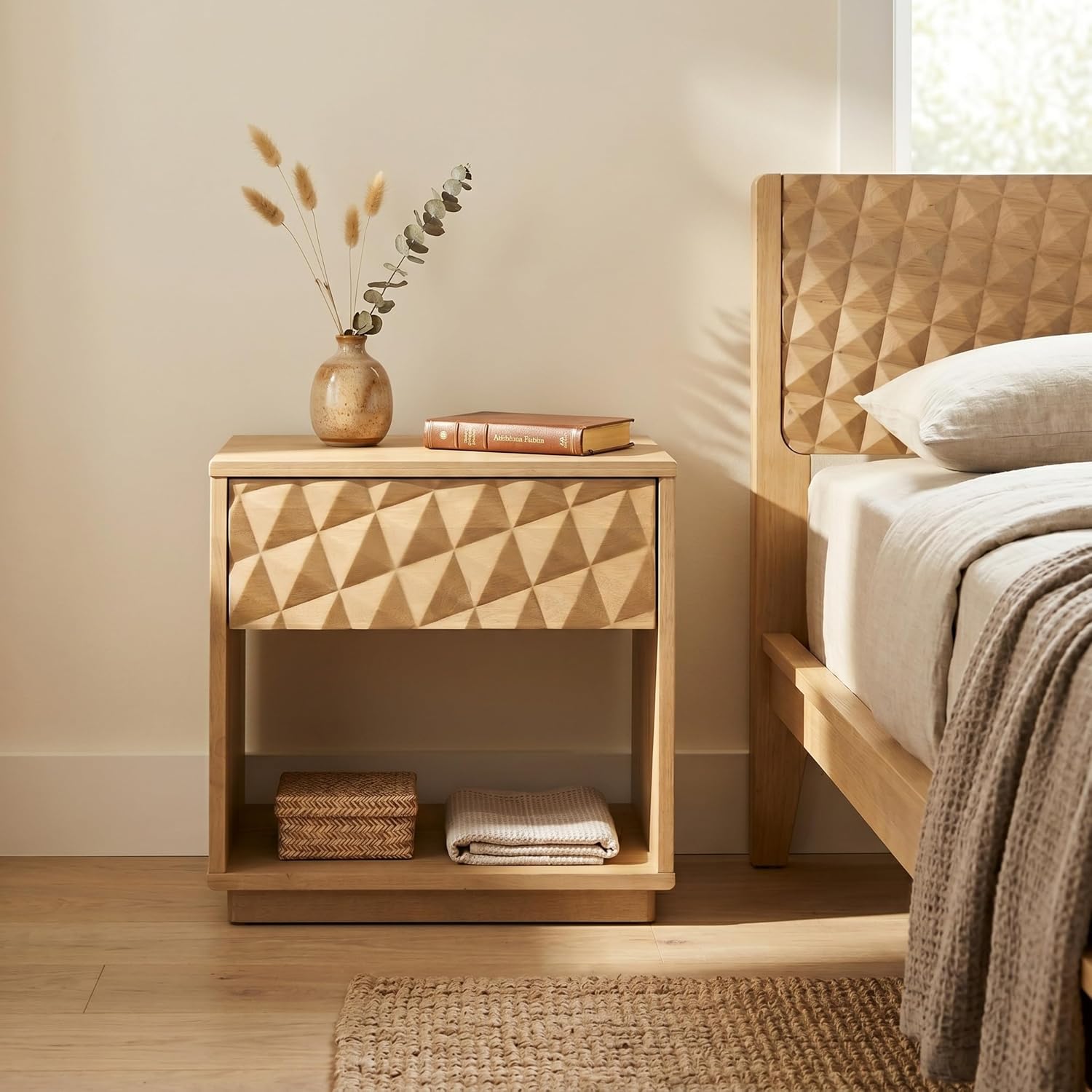 Solid Wood Nightstand Sand