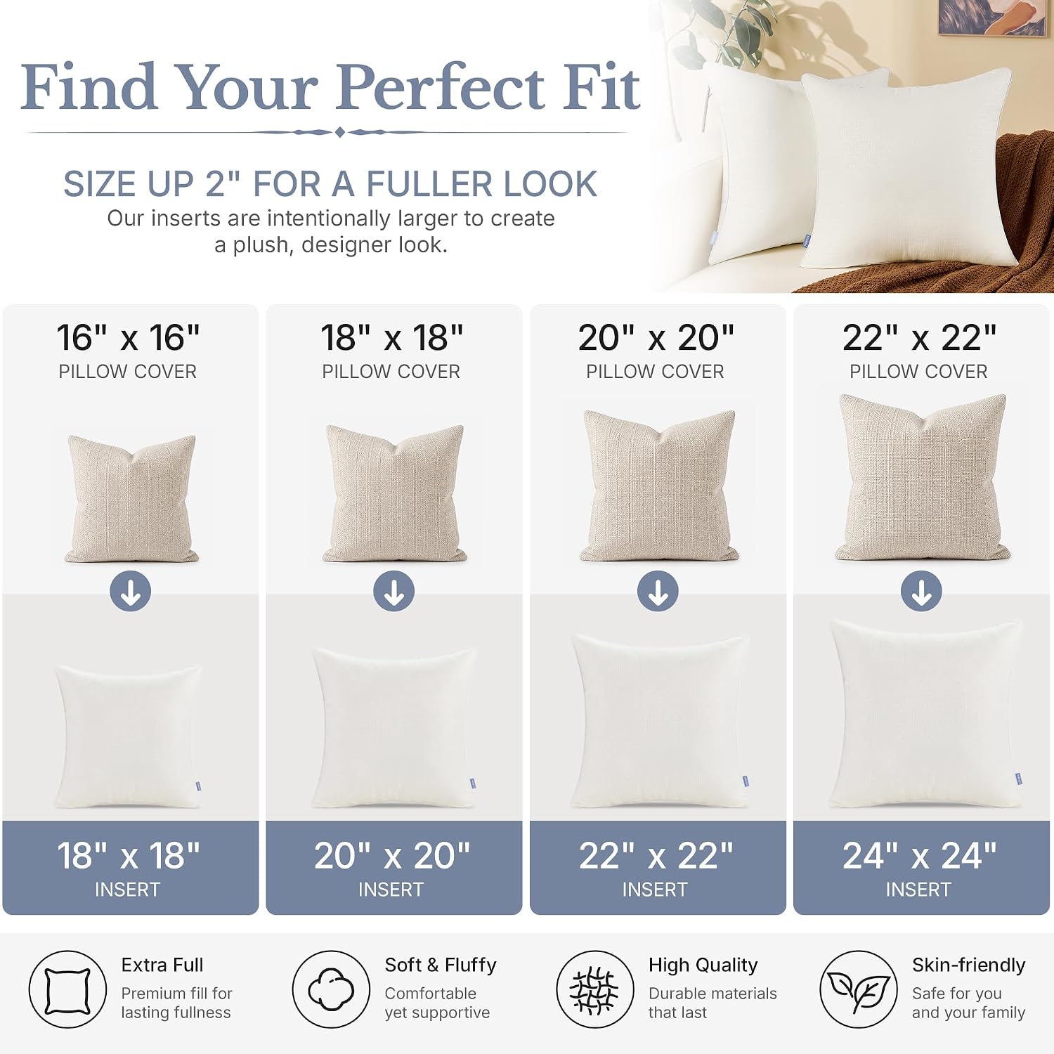 Square Throw Pillow Inserts - 2-Pack
