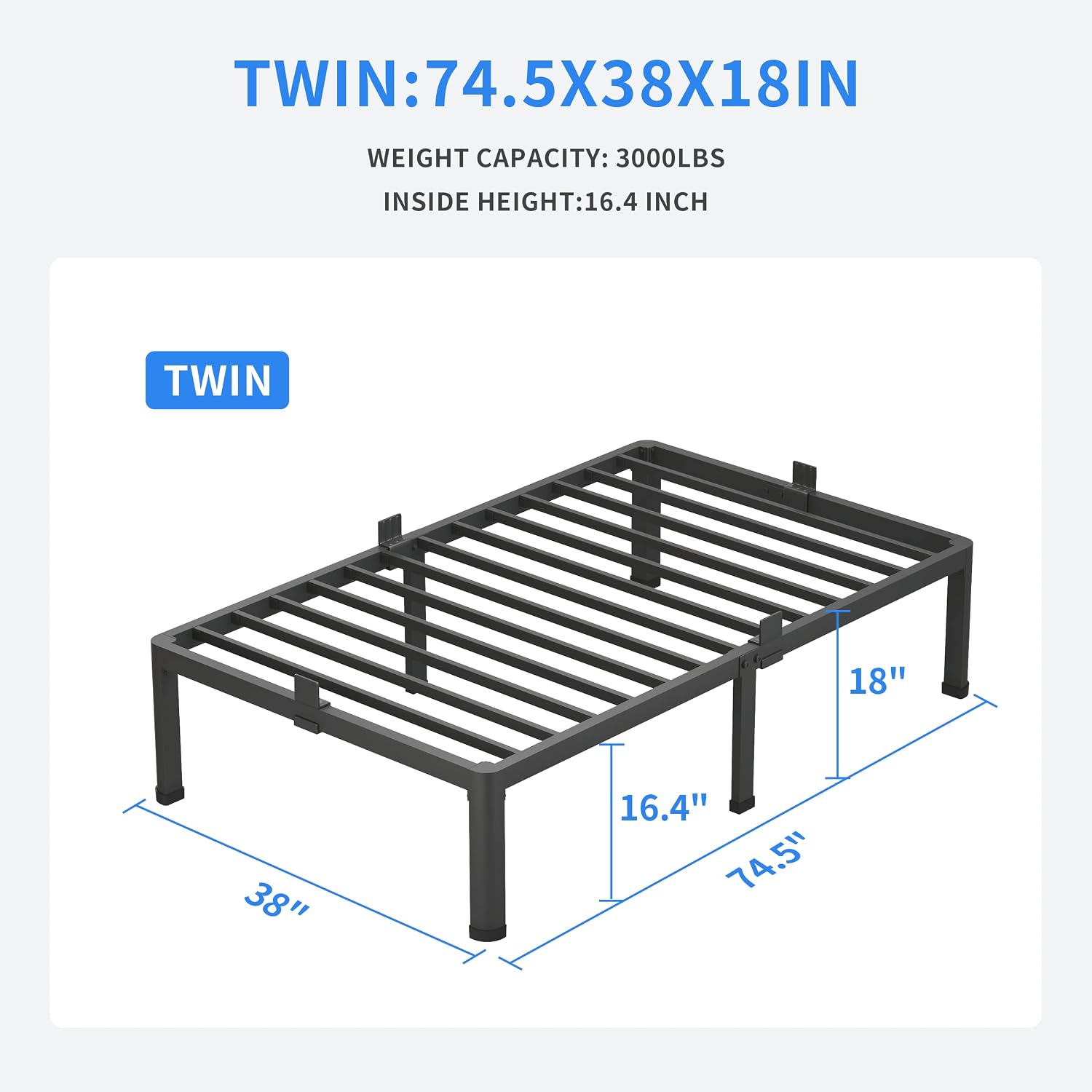 Twin Metal Bed Frame with Rounded Corners