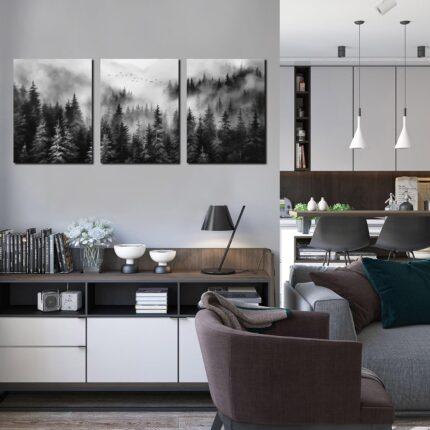 Foggy Forest Canvas Wall Art - 3-Piece