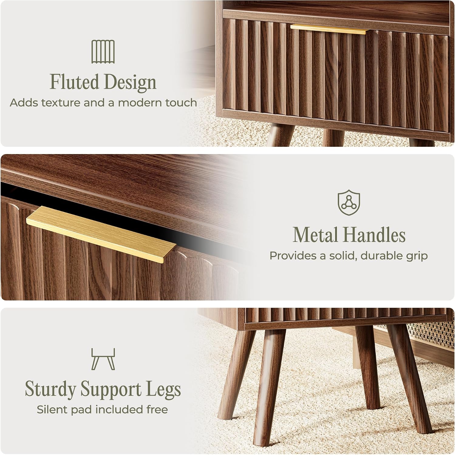 Walnut Fluted Nightstand Set