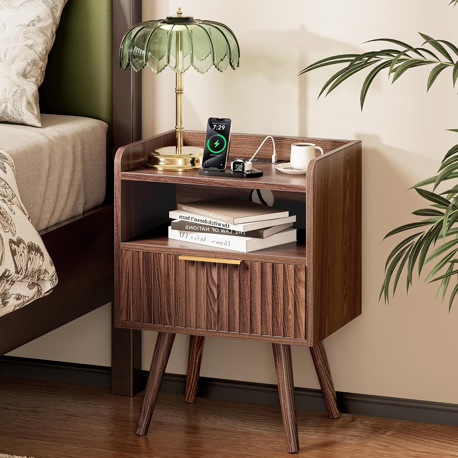 Walnut Fluted Nightstand Set