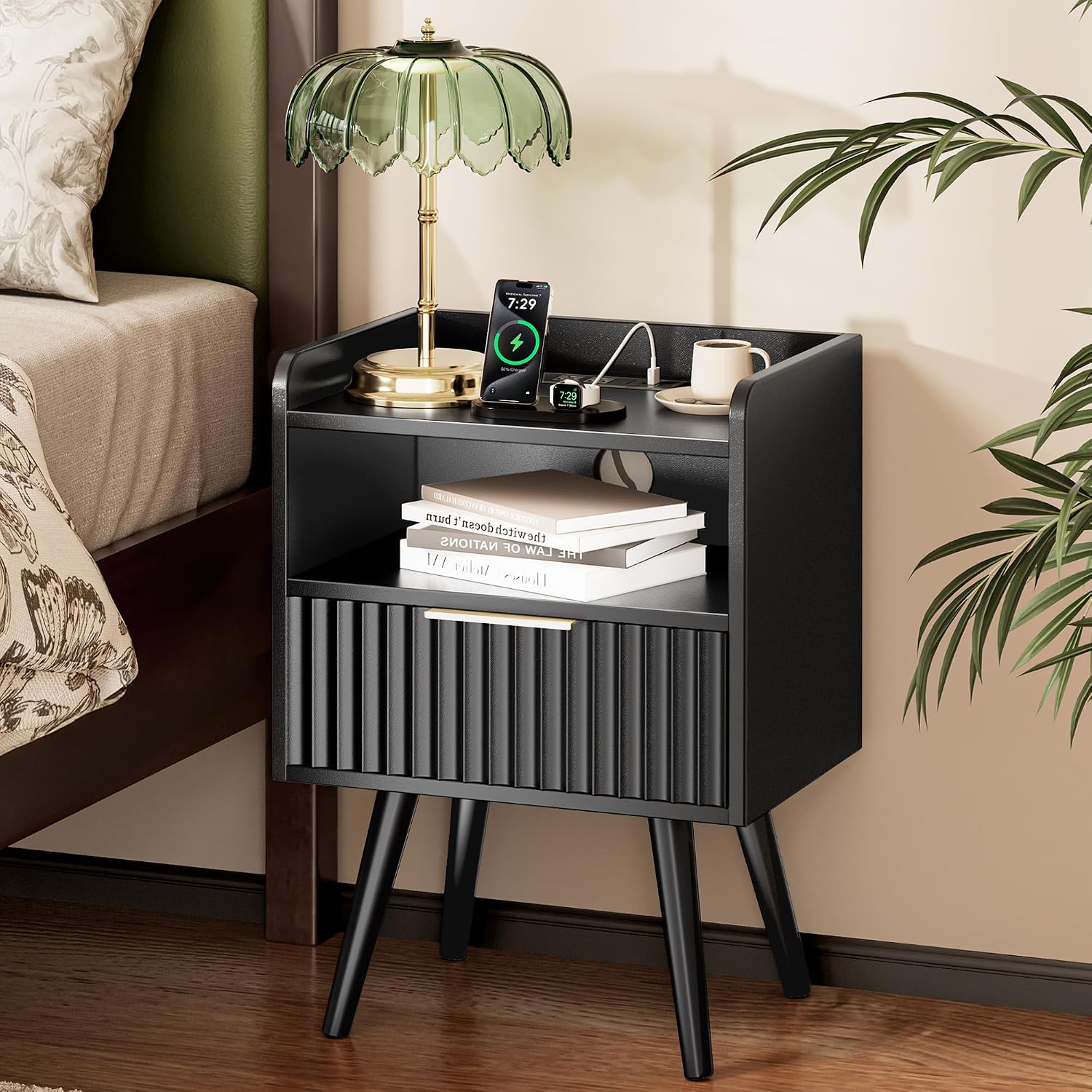 Walnut Fluted Nightstand Set