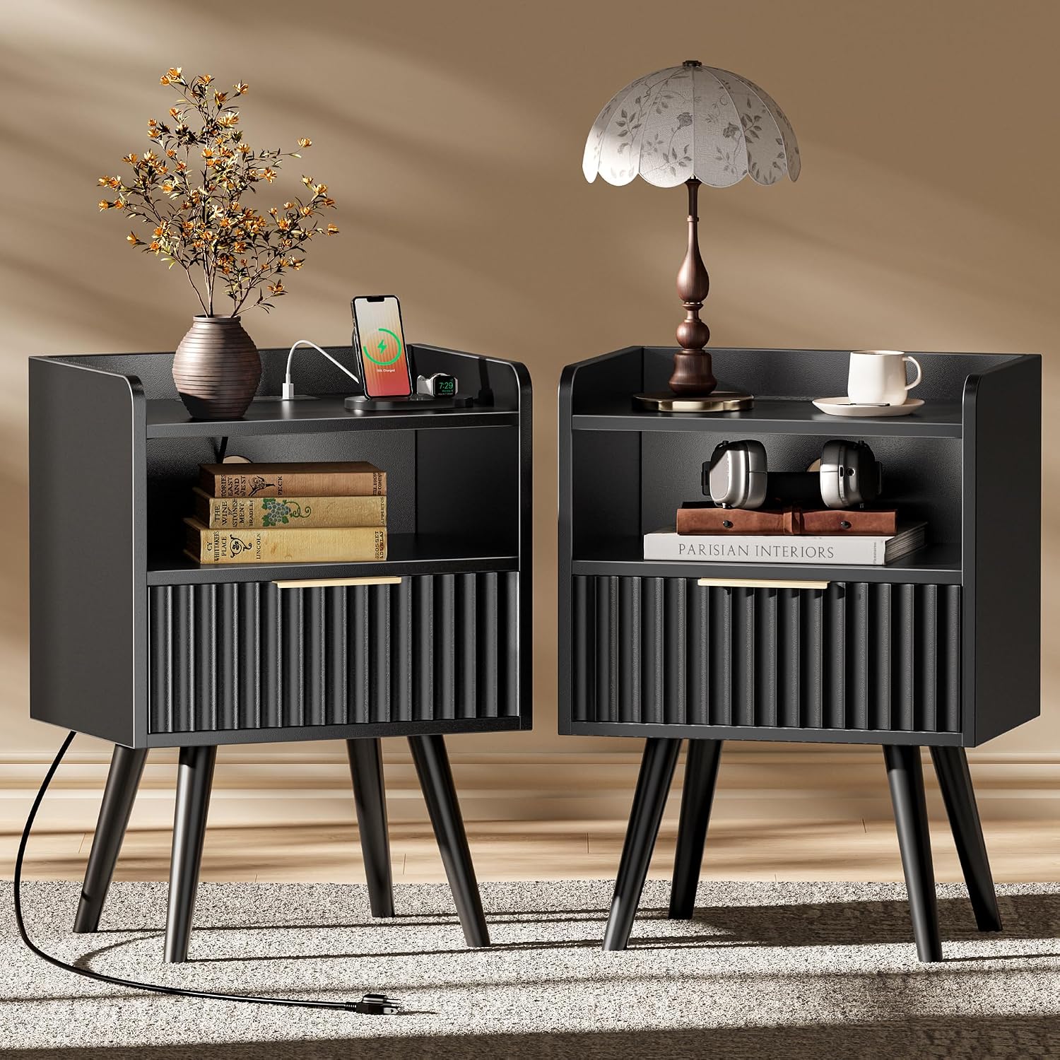 Walnut Fluted Nightstand Set