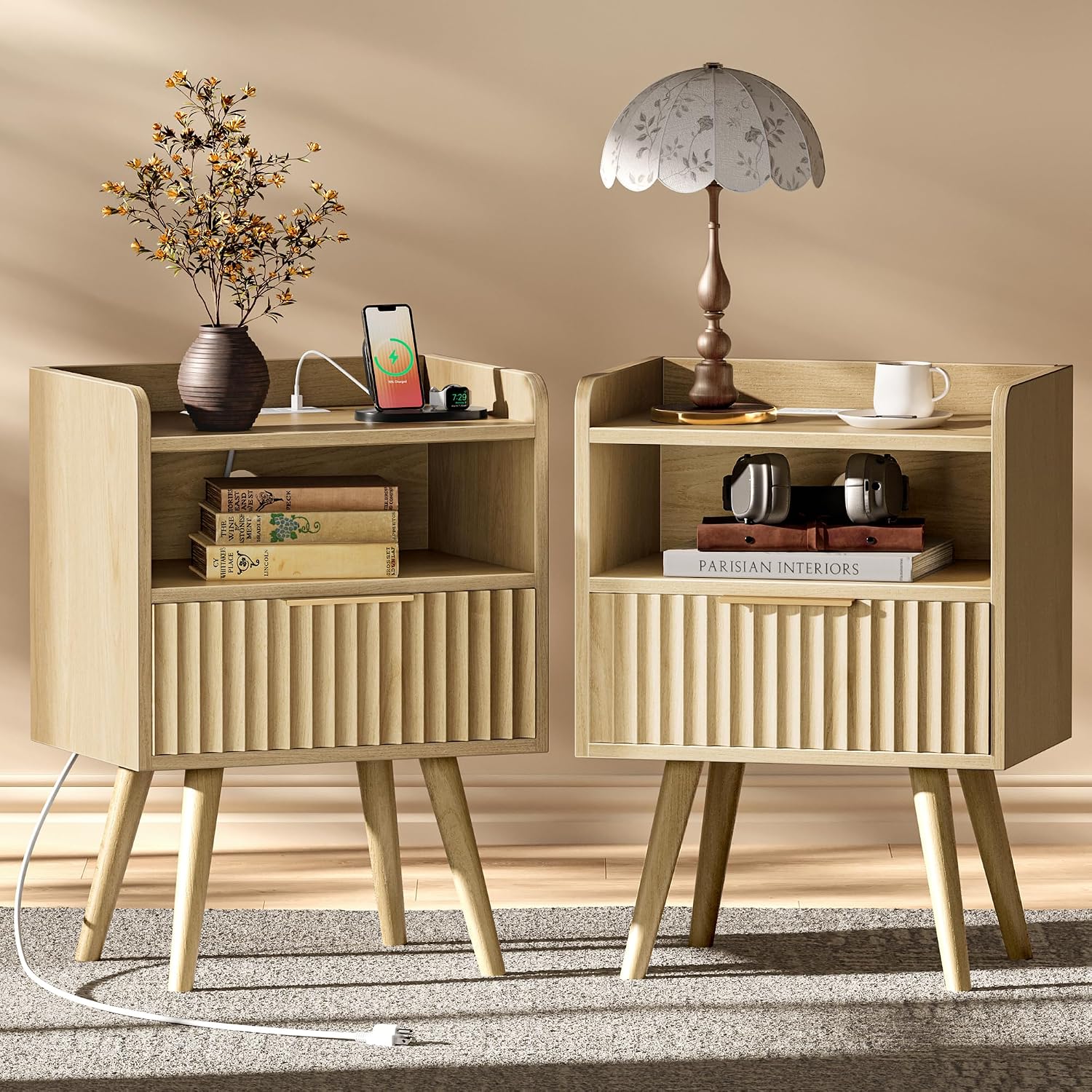 Walnut Fluted Nightstand Set
