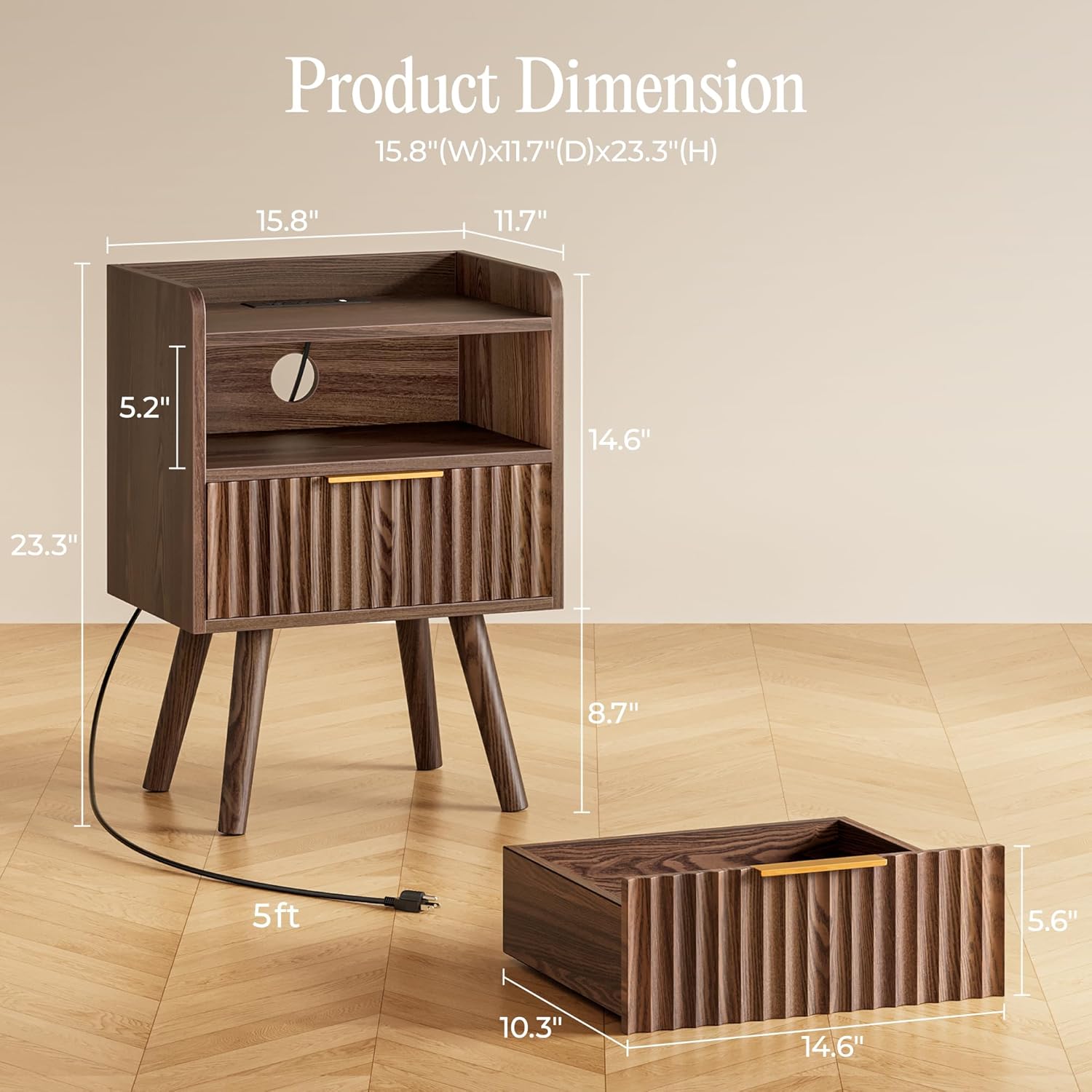 Walnut Fluted Nightstand Set