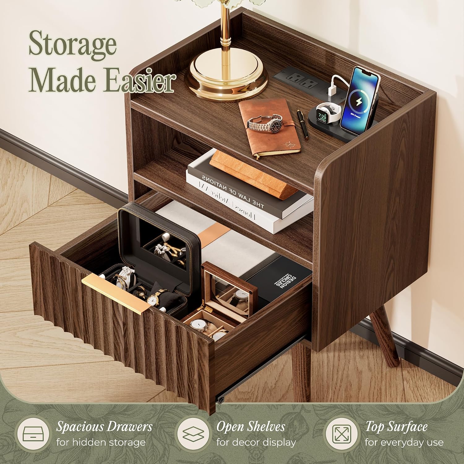 Walnut Fluted Nightstand Set