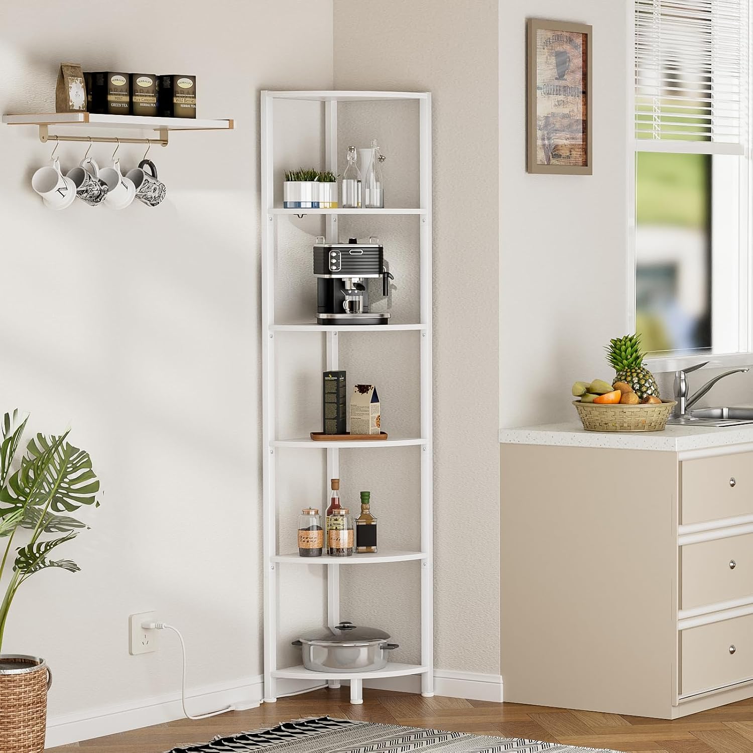 white corner shelf LED