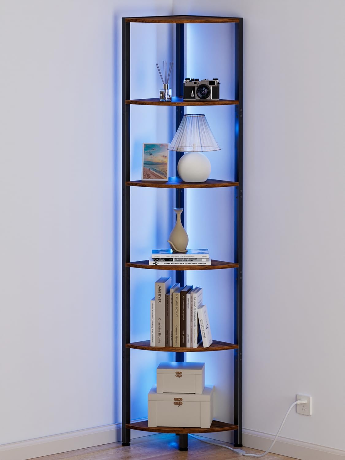 white corner shelf LED