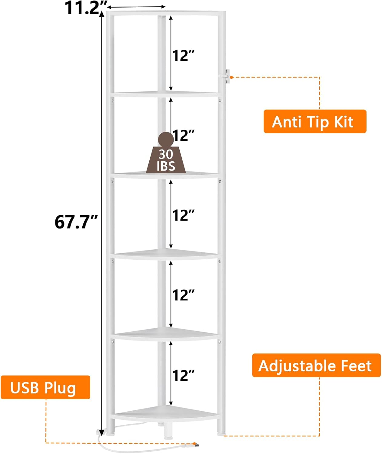 white corner shelf LED