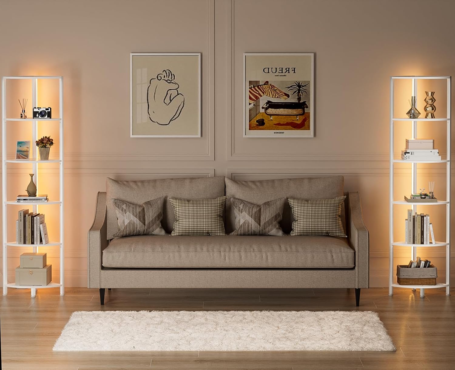 white corner shelf LED