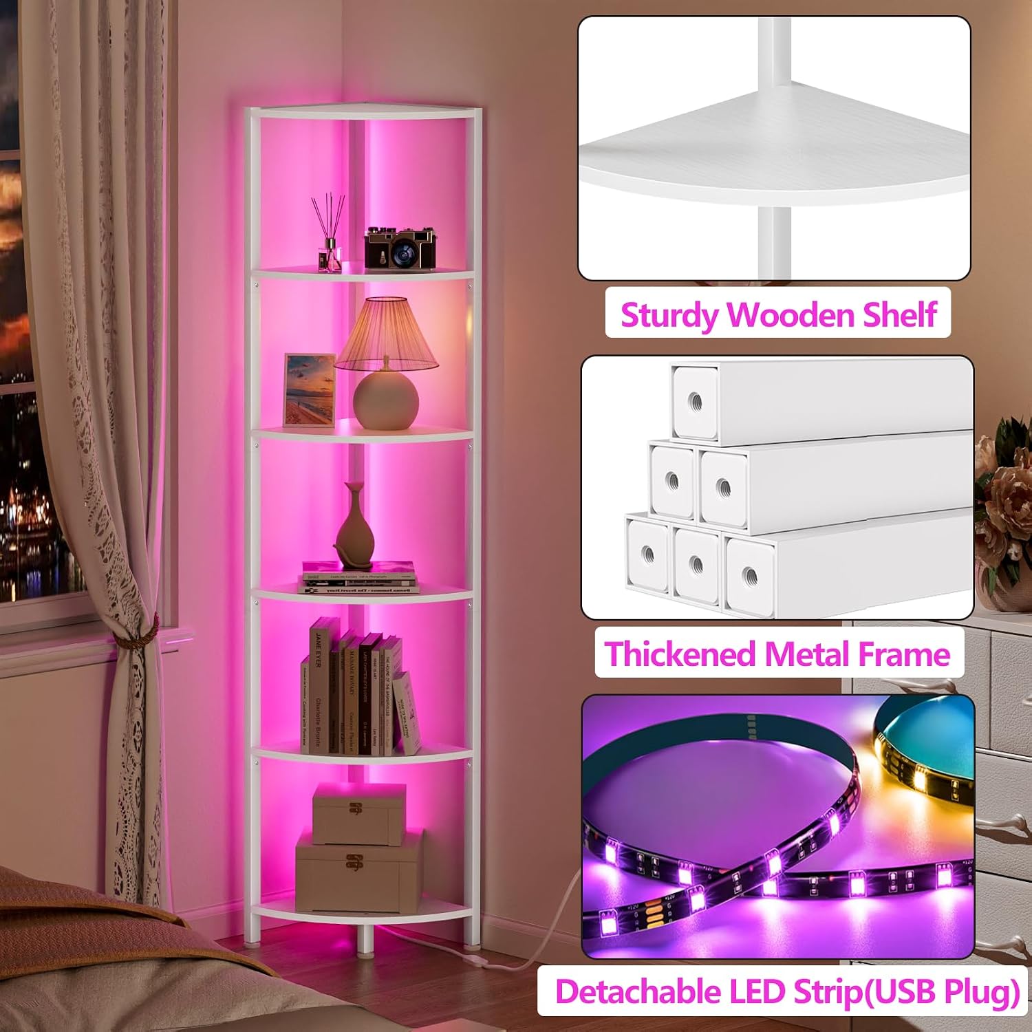 white corner shelf LED