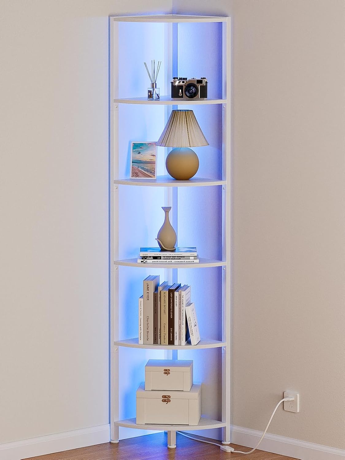 white corner shelf LED