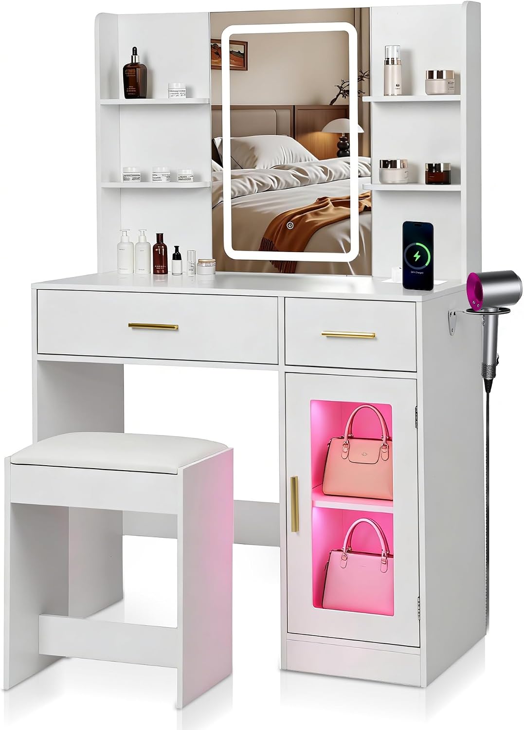 white LED vanity table