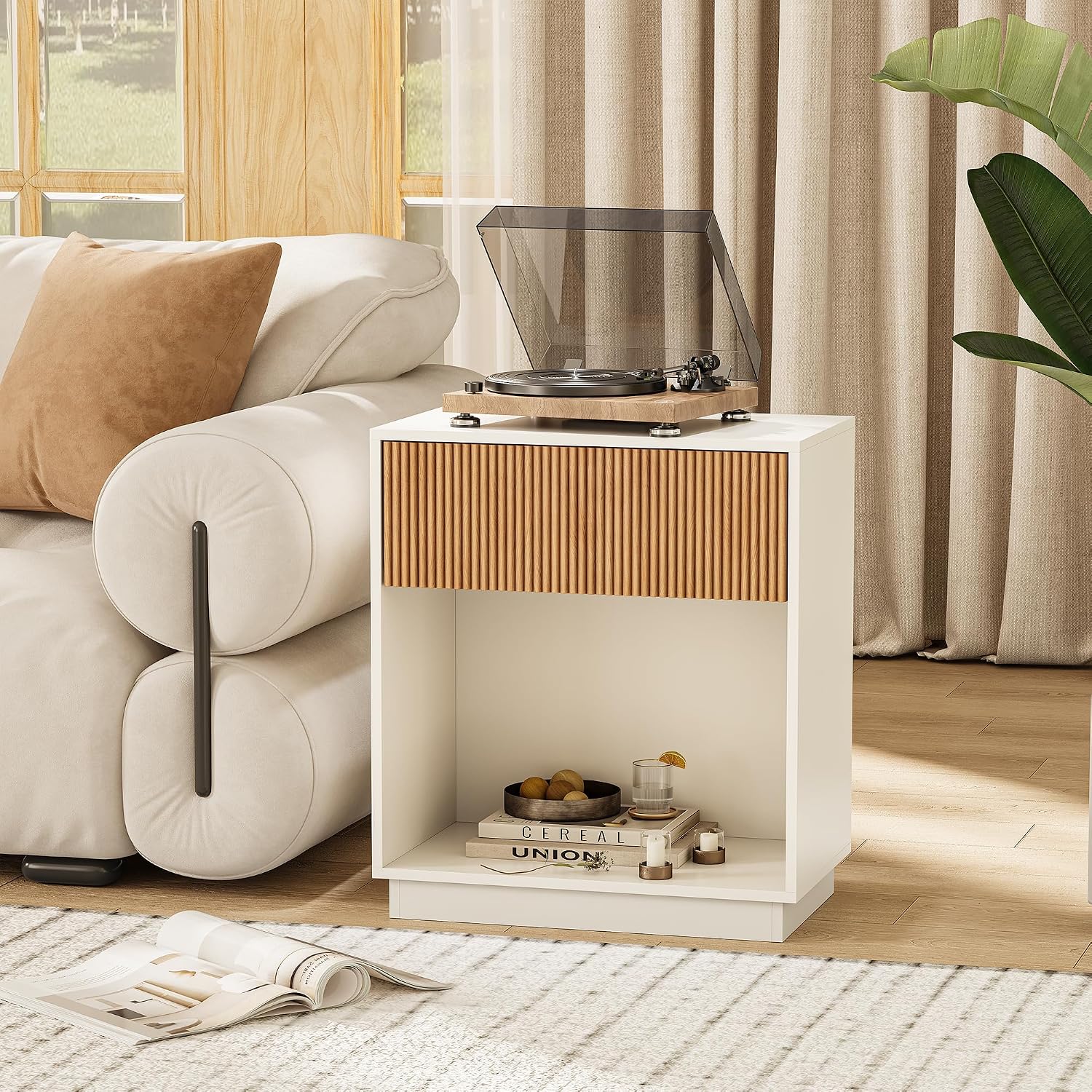 White Oak Fluted Nightstand Set of 2