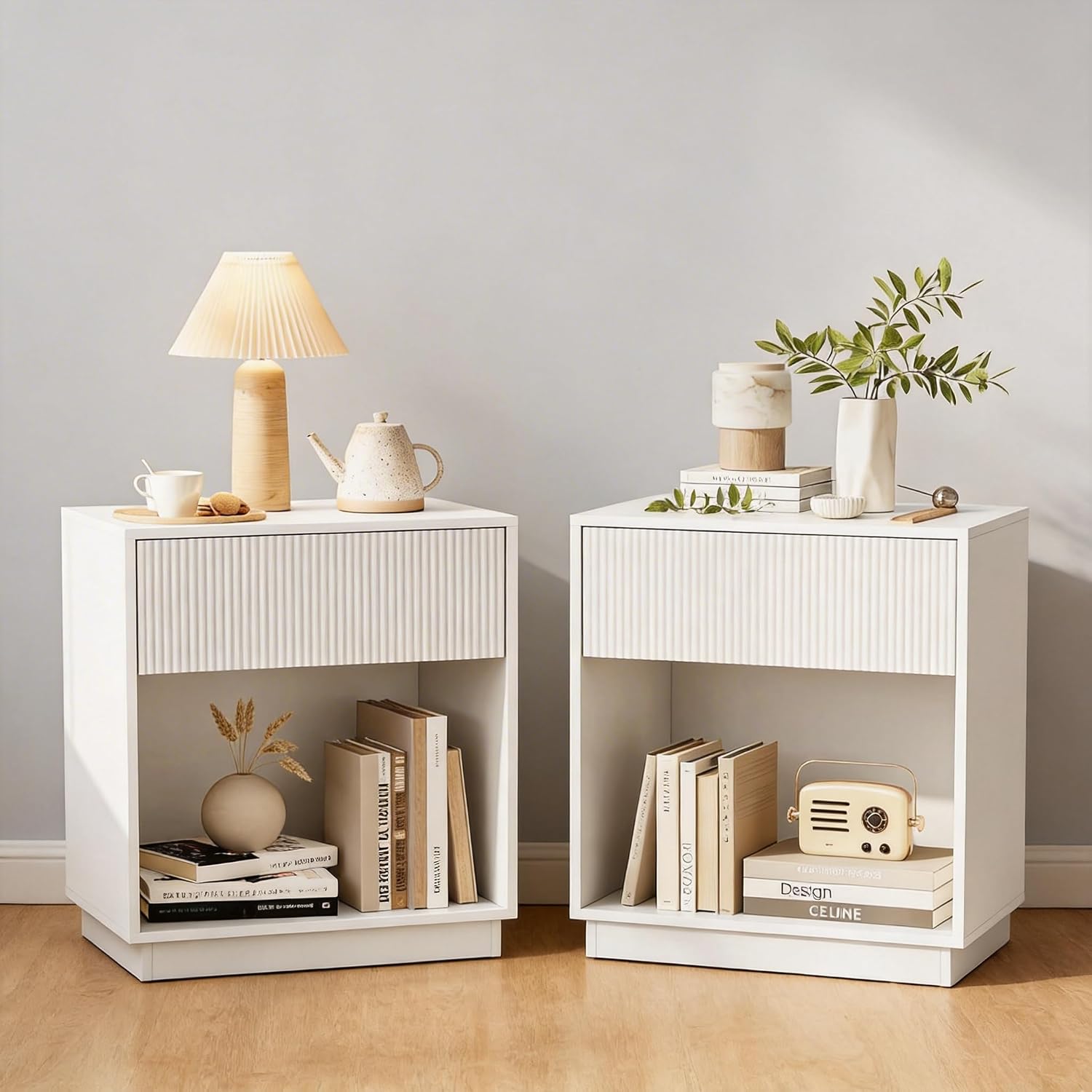 White Oak Fluted Nightstand Set of 2