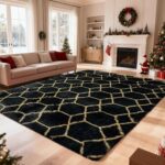 Black Gold Geometric Shag Rug