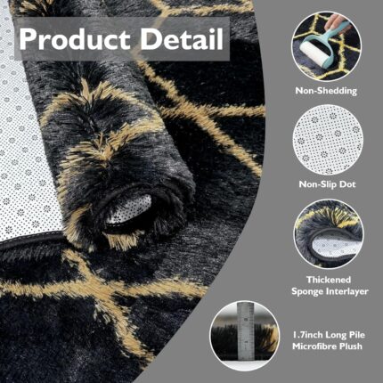 Black Gold Geometric Shag Rug
