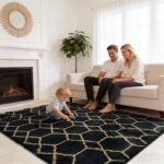 Black Gold Geometric Shag Rug
