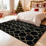 Black Gold Geometric Shag Rug