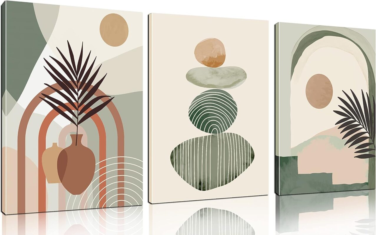 Boho Canvas Wall Art - Abstract - 3-Piece Framed Set